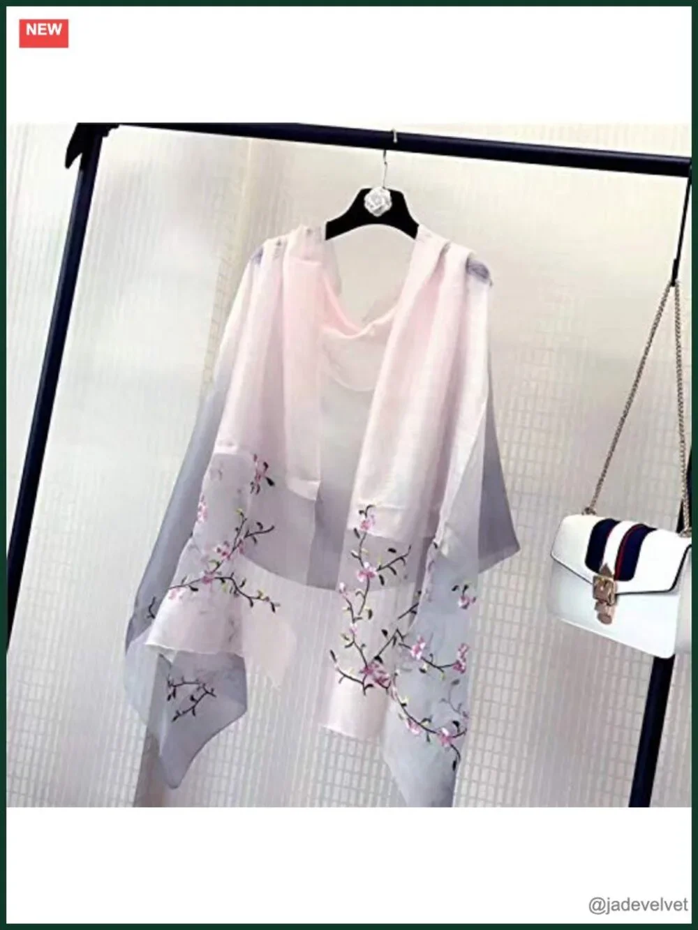Large Silk & Wool Gradient Embroidered Scarf Headwrap Shawl